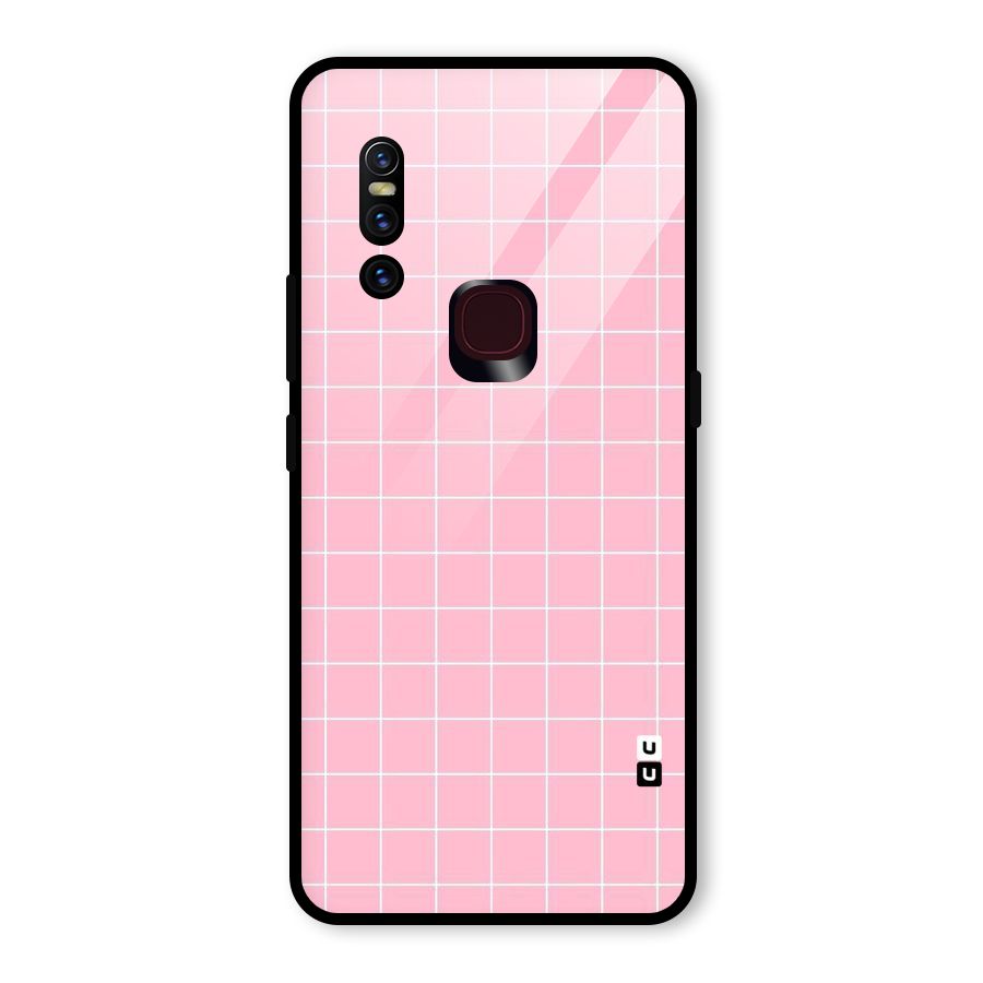 Pink Checks Glass Back Case for Vivo V15
