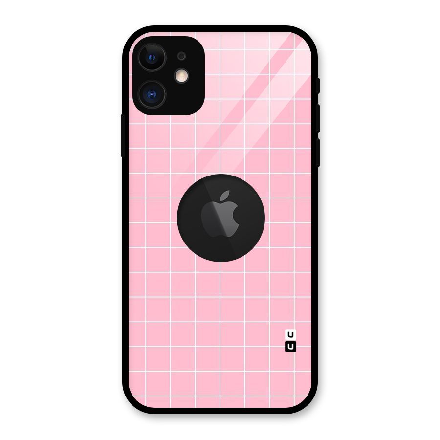 Pink Checks Glass Back Case for iPhone 11 Logo Cut