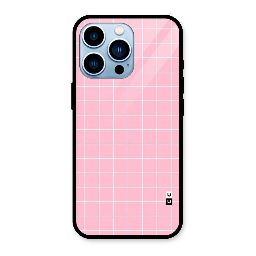 Pink Checks Glass Back Case for iPhone 13 Pro