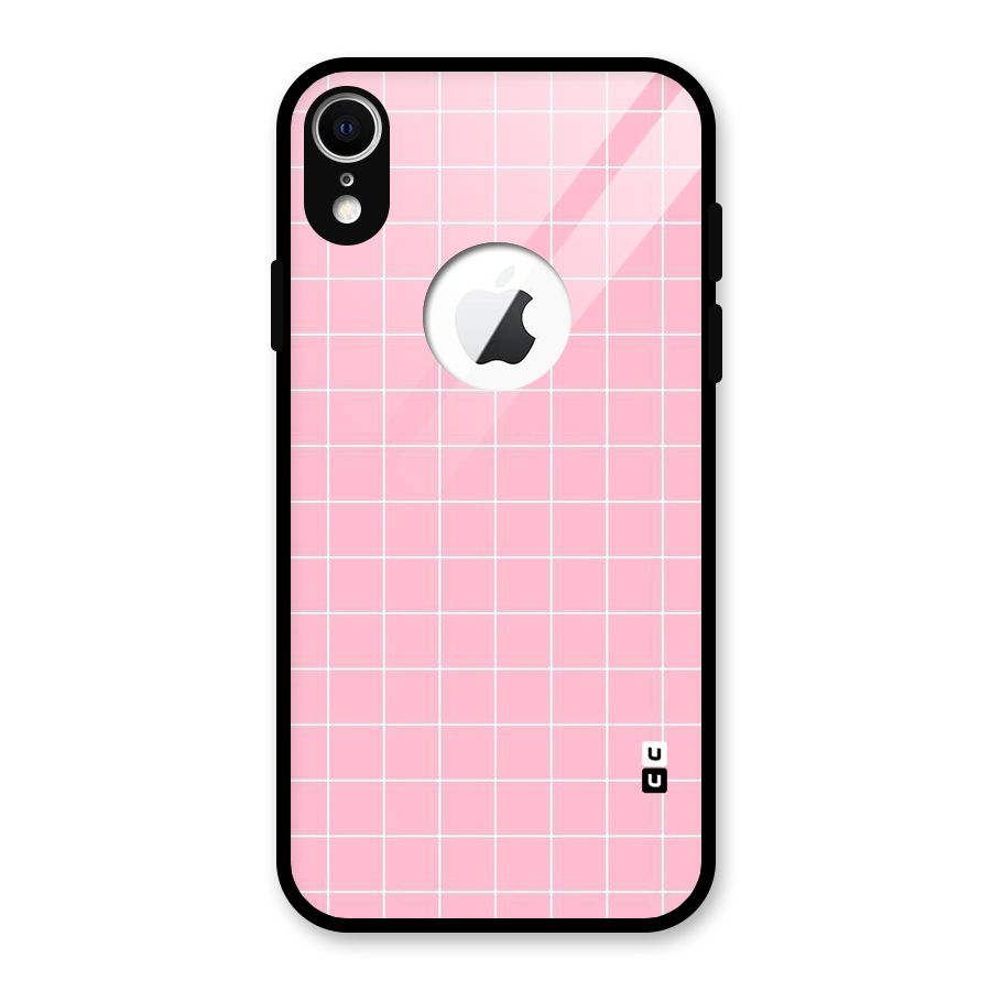 Pink Checks Glass Back Case for iPhone XR Logo Cut