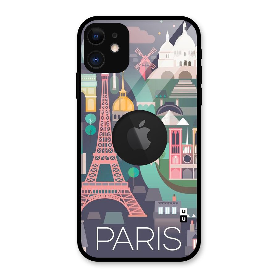 Pink Cute Tower Glass Back Case for iPhone 11 Logo Cut