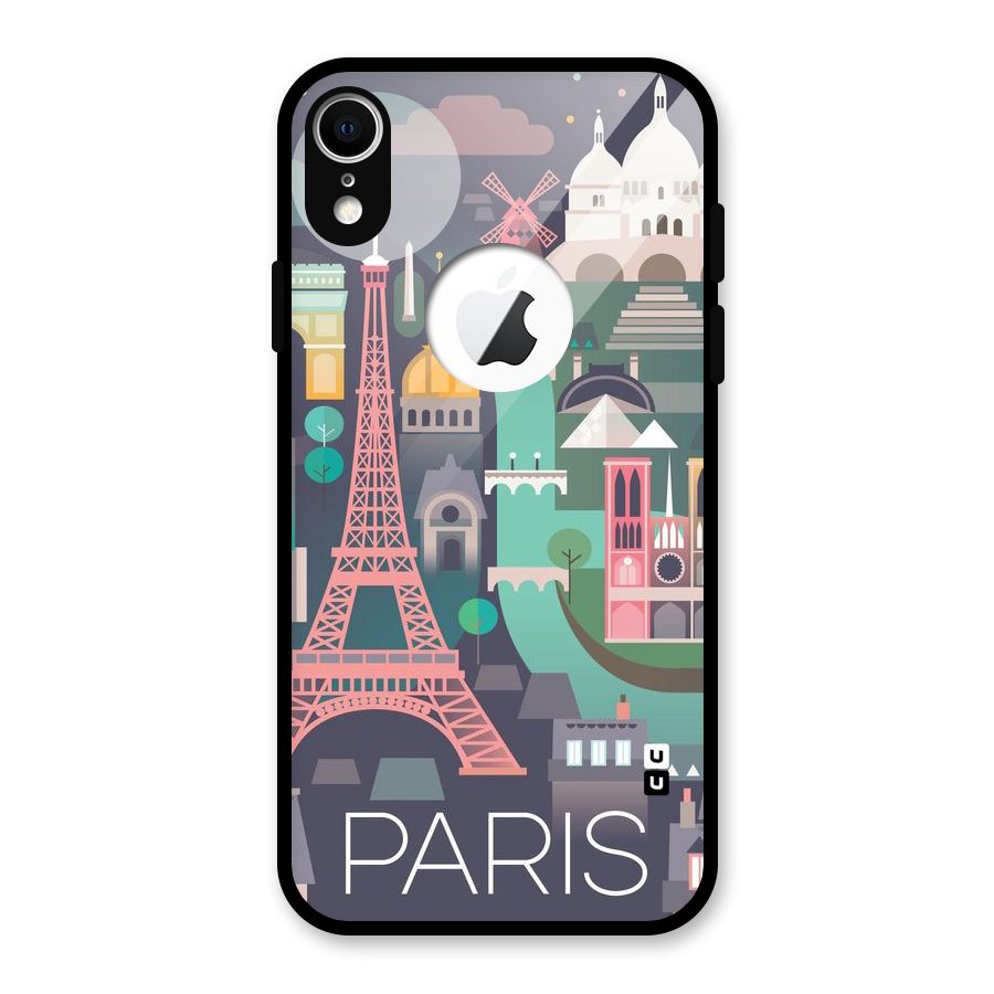 Pink Cute Tower Glass Back Case for iPhone XR Logo Cut