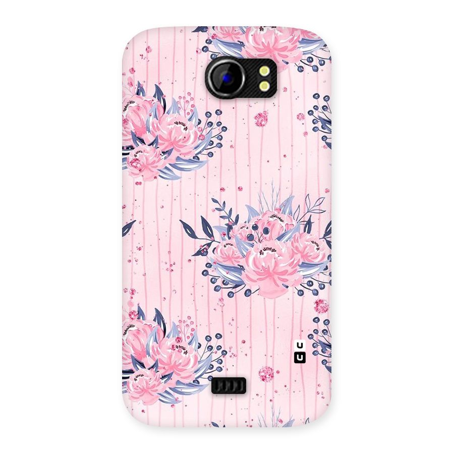 Pink Floral and Stripes Back Case for Micromax Canvas 2 A110