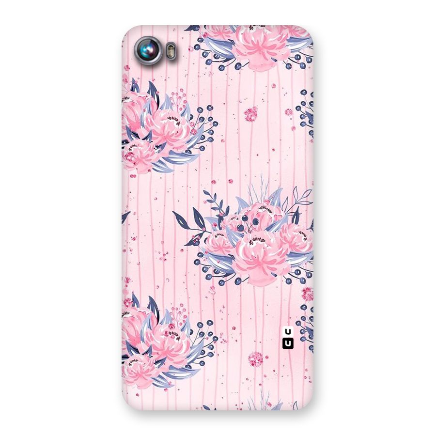 Pink Floral and Stripes Back Case for Micromax Canvas Fire 4 A107