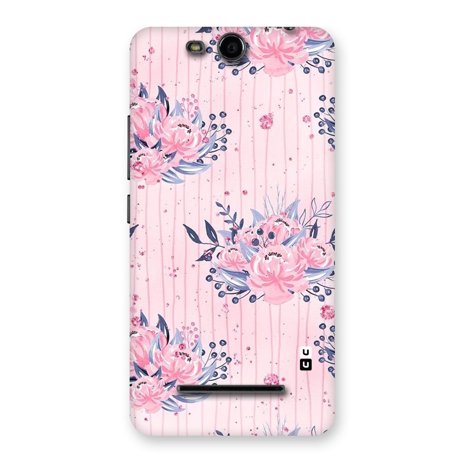 Pink Floral and Stripes Back Case for Micromax Canvas Juice 3 Q392