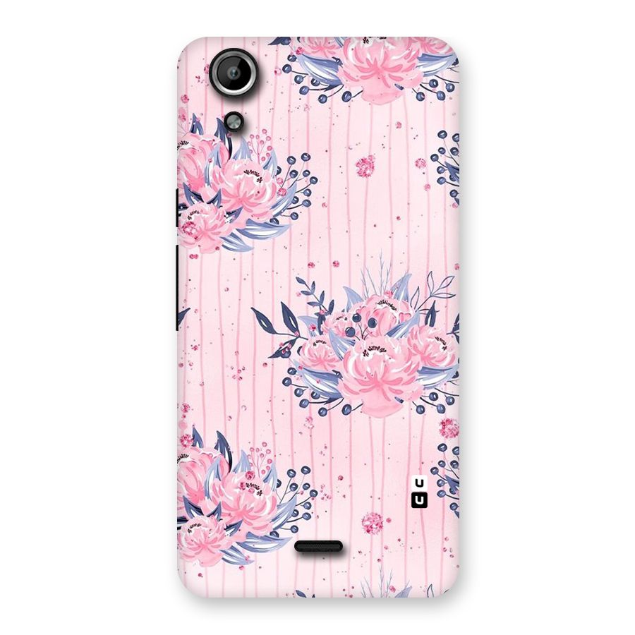 Pink Floral and Stripes Back Case for Micromax Canvas Selfie Lens Q345