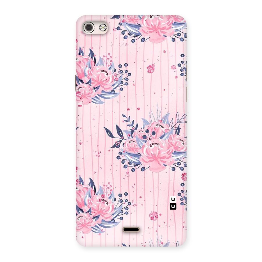 Pink Floral and Stripes Back Case for Micromax Canvas Silver 5