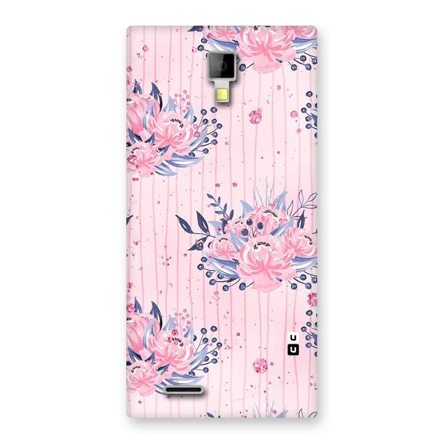 Pink Floral and Stripes Back Case for Micromax Canvas Xpress A99