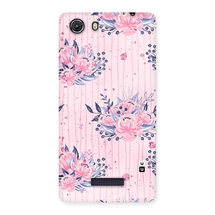 Pink Floral and Stripes Back Case for Micromax Unite 3