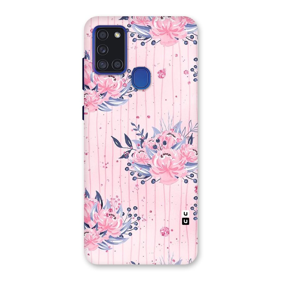 Pink Floral and Stripes Back Case for Galaxy A21s