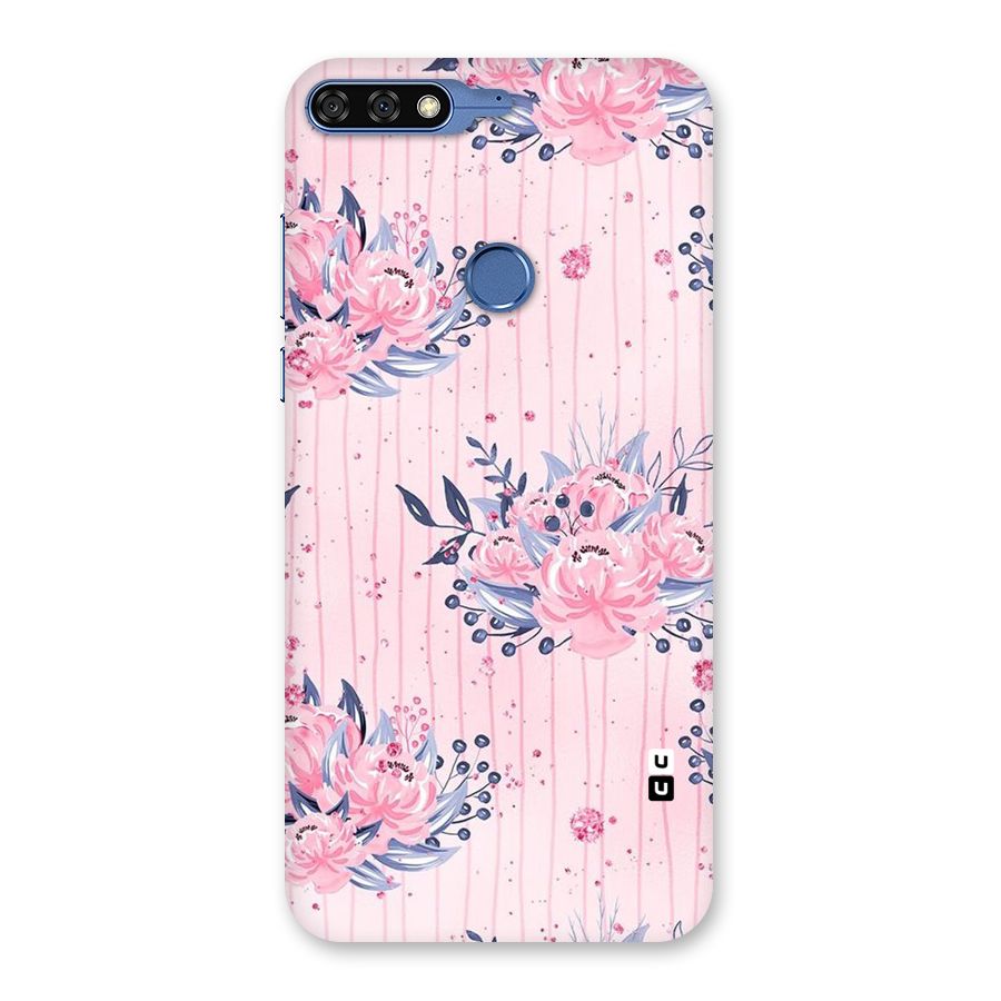 Pink Floral and Stripes Back Case for Honor 7C