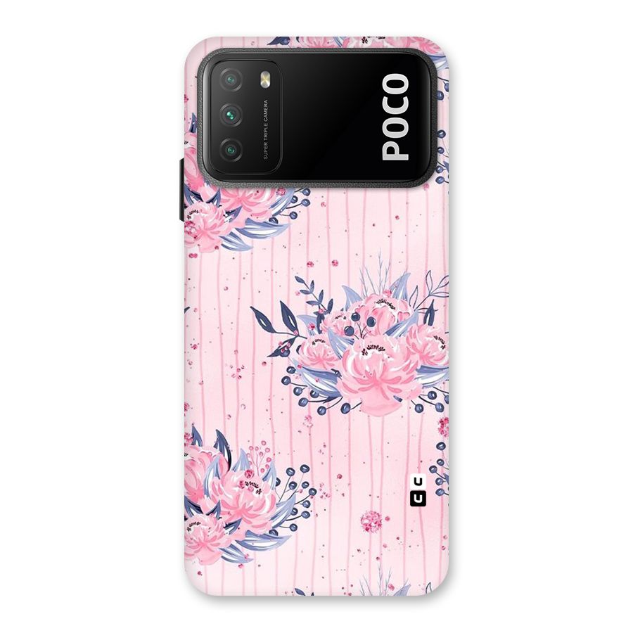 Pink Floral and Stripes Back Case for Poco M3