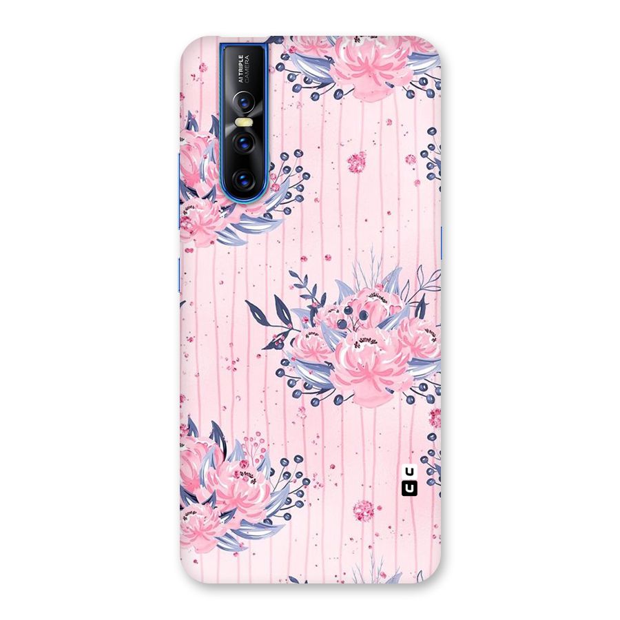Pink Floral and Stripes Back Case for Vivo V15 Pro