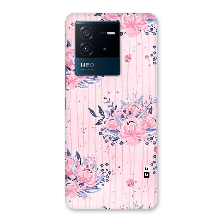 Pink Floral and Stripes Back Case for Vivo iQOO Neo 6 5G