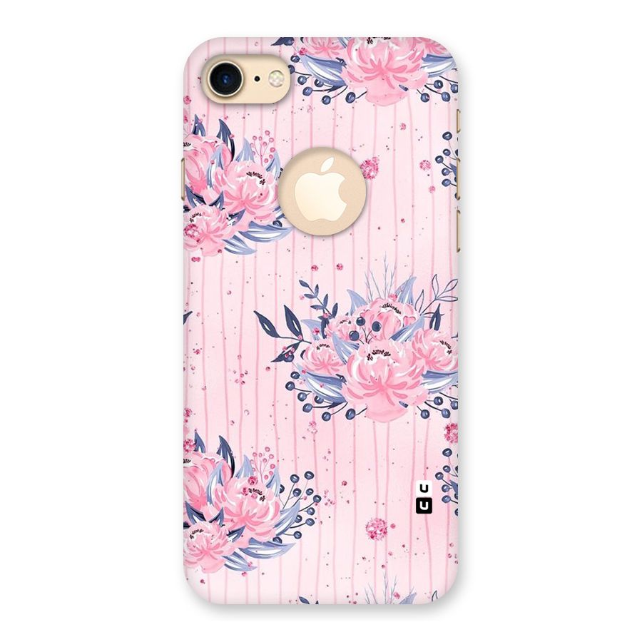 Pink Floral and Stripes Back Case for iPhone 7 Logo Cut