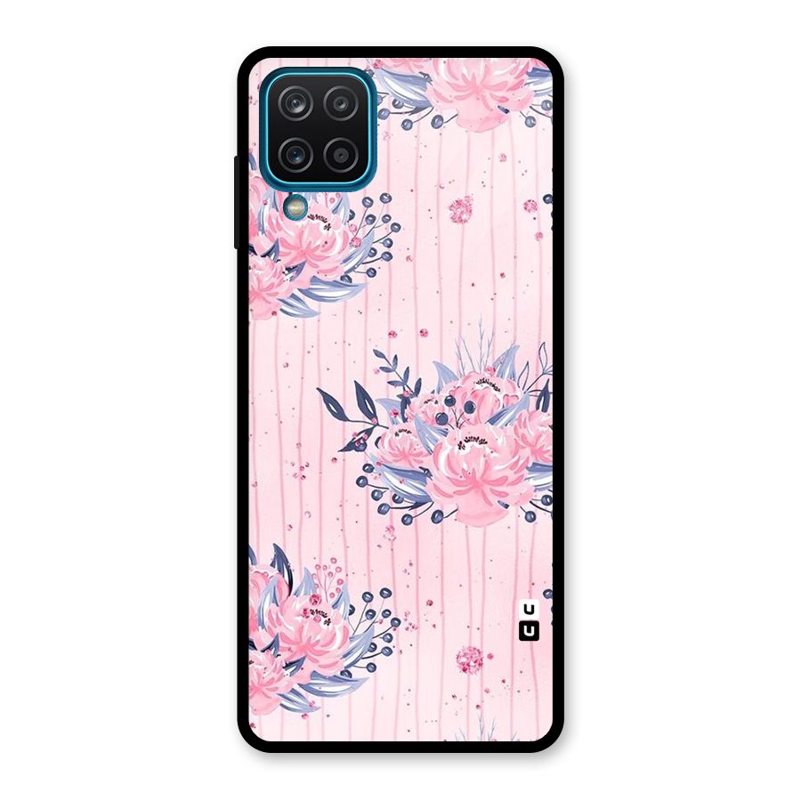 Pink Floral and Stripes Glass Back Case for Galaxy A12