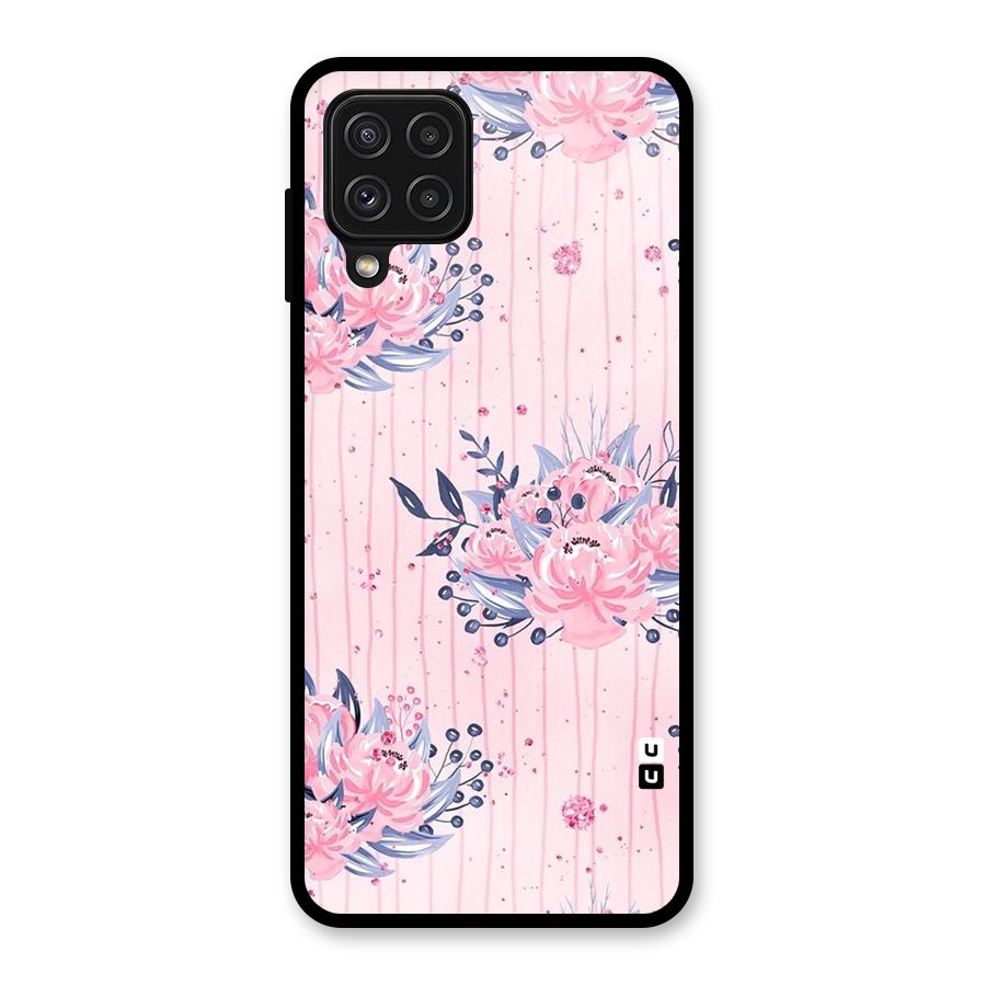 Pink Floral and Stripes Glass Back Case for Galaxy A22 4G