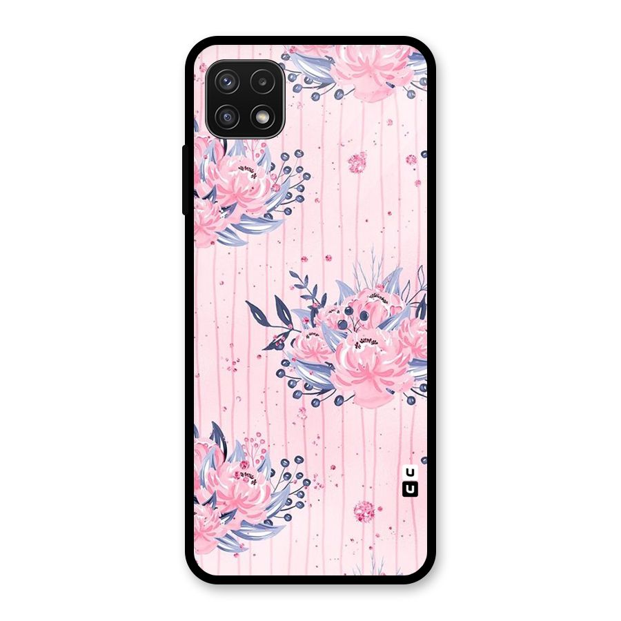 Pink Floral and Stripes Glass Back Case for Galaxy A22 5G