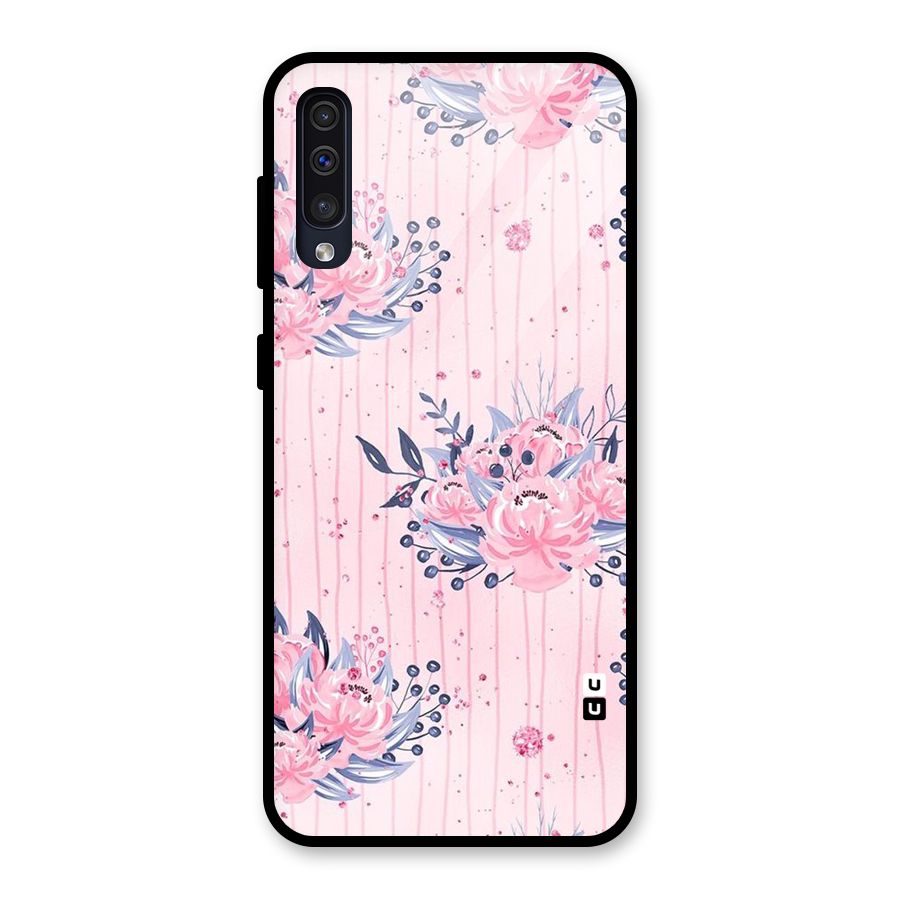 Pink Floral and Stripes Glass Back Case for Galaxy A50