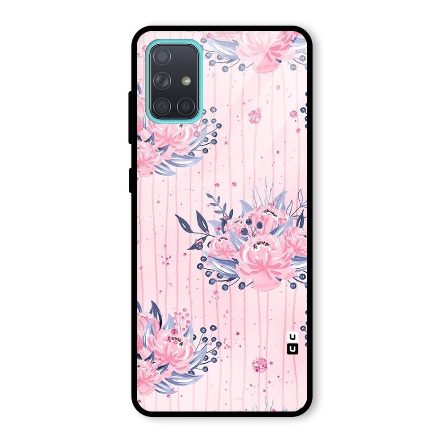 Pink Floral and Stripes Glass Back Case for Galaxy A71
