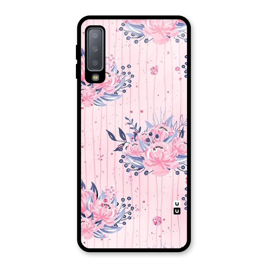 Pink Floral and Stripes Glass Back Case for Galaxy A7 (2018)