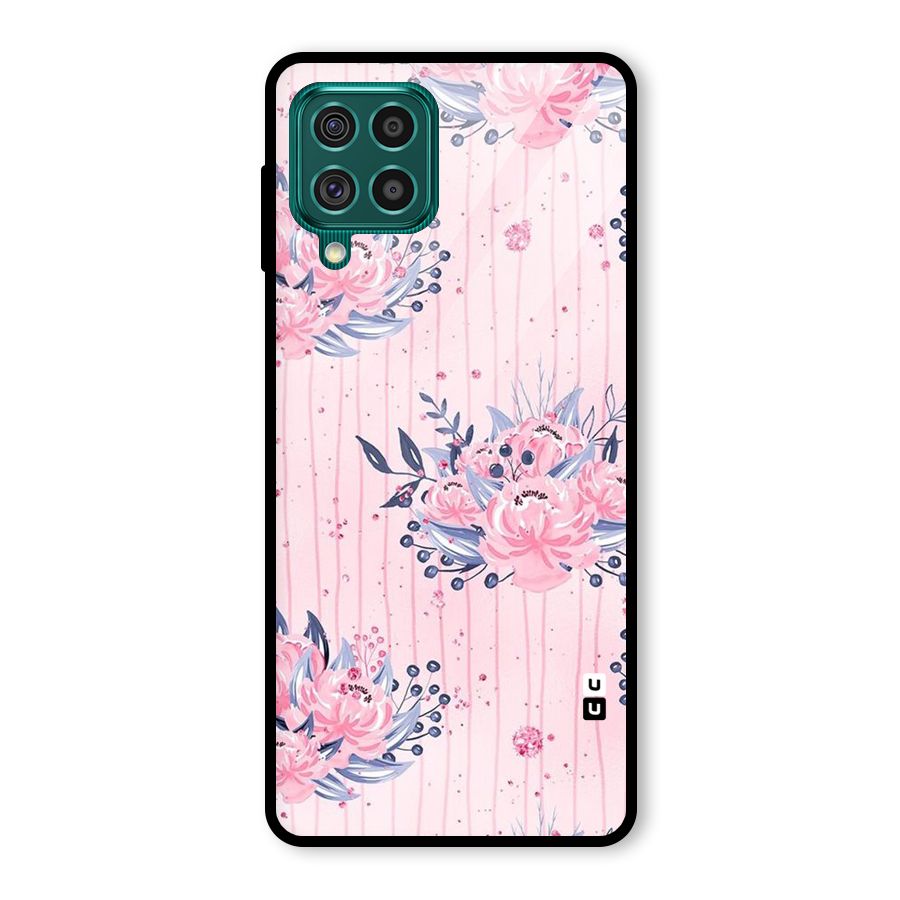 Pink Floral and Stripes Glass Back Case for Galaxy F62