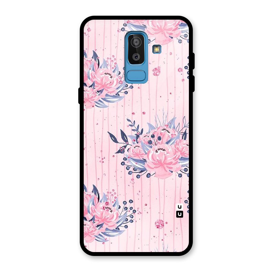Pink Floral and Stripes Glass Back Case for Galaxy J8