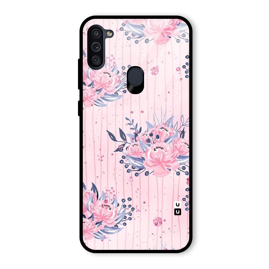 Pink Floral and Stripes Glass Back Case for Galaxy M11