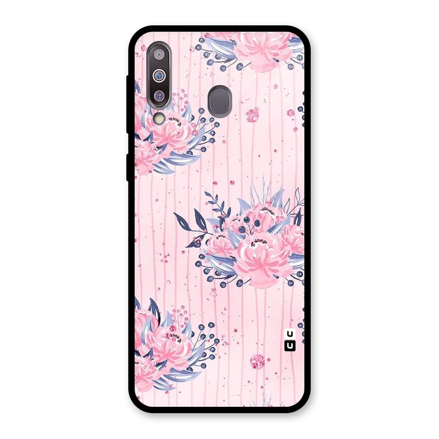 Pink Floral and Stripes Glass Back Case for Galaxy M30