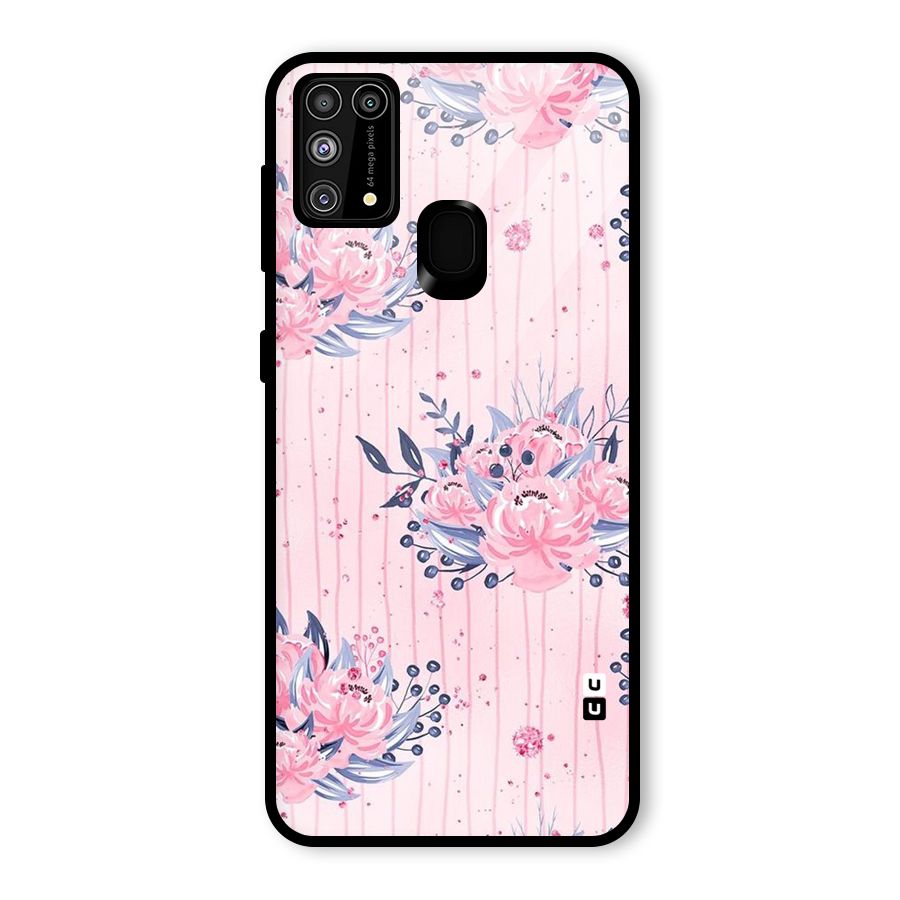 Pink Floral and Stripes Glass Back Case for Galaxy M31