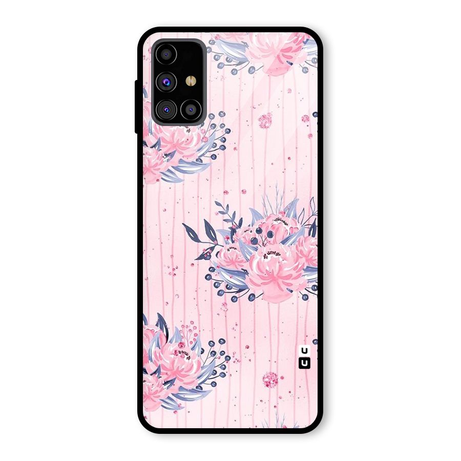 Pink Floral and Stripes Glass Back Case for Galaxy M31s