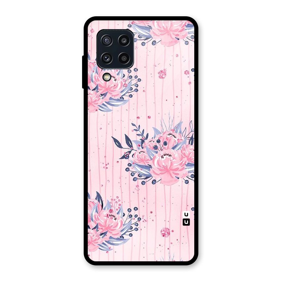 Pink Floral and Stripes Glass Back Case for Galaxy M32