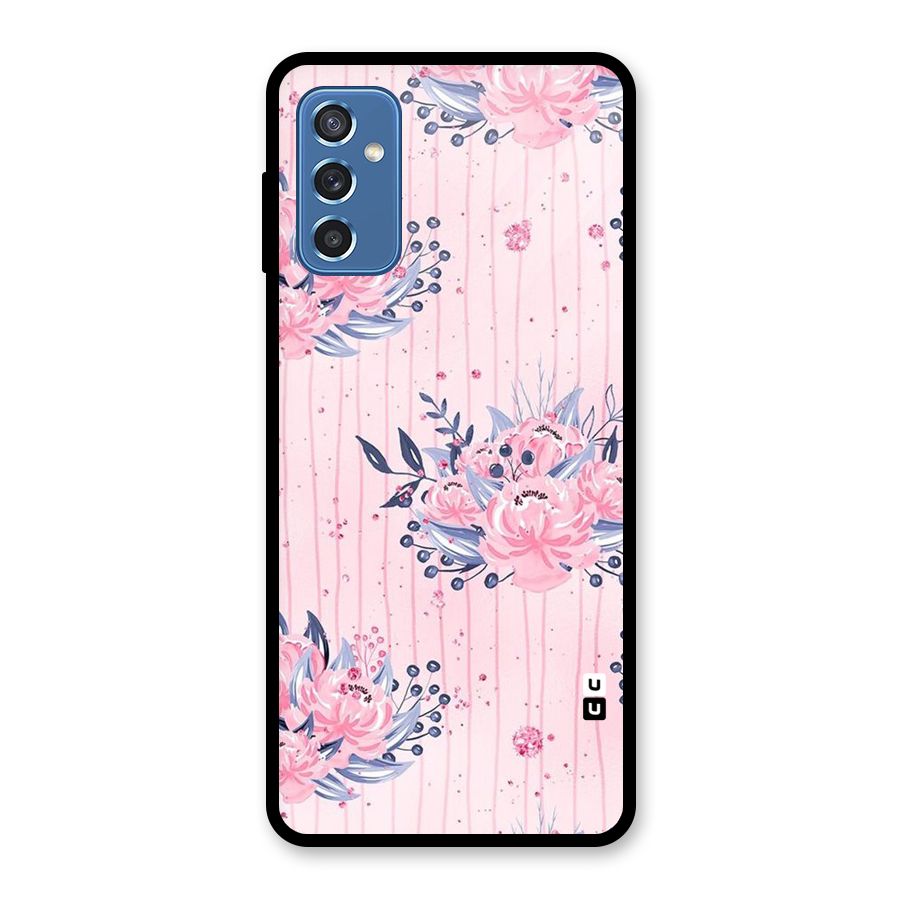Pink Floral and Stripes Glass Back Case for Galaxy M52 5G