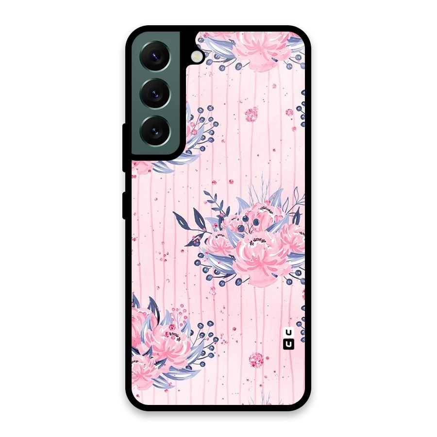 Pink Floral and Stripes Glass Back Case for Galaxy S22 5G