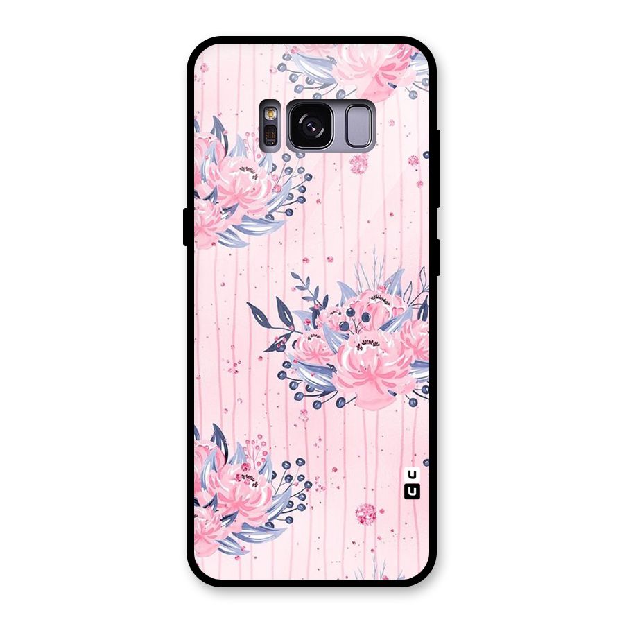 Pink Floral and Stripes Glass Back Case for Galaxy S8