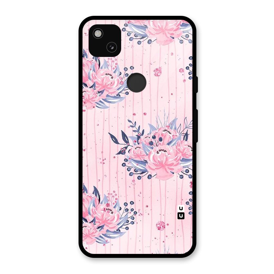 Pink Floral and Stripes Glass Back Case for Google Pixel 4a