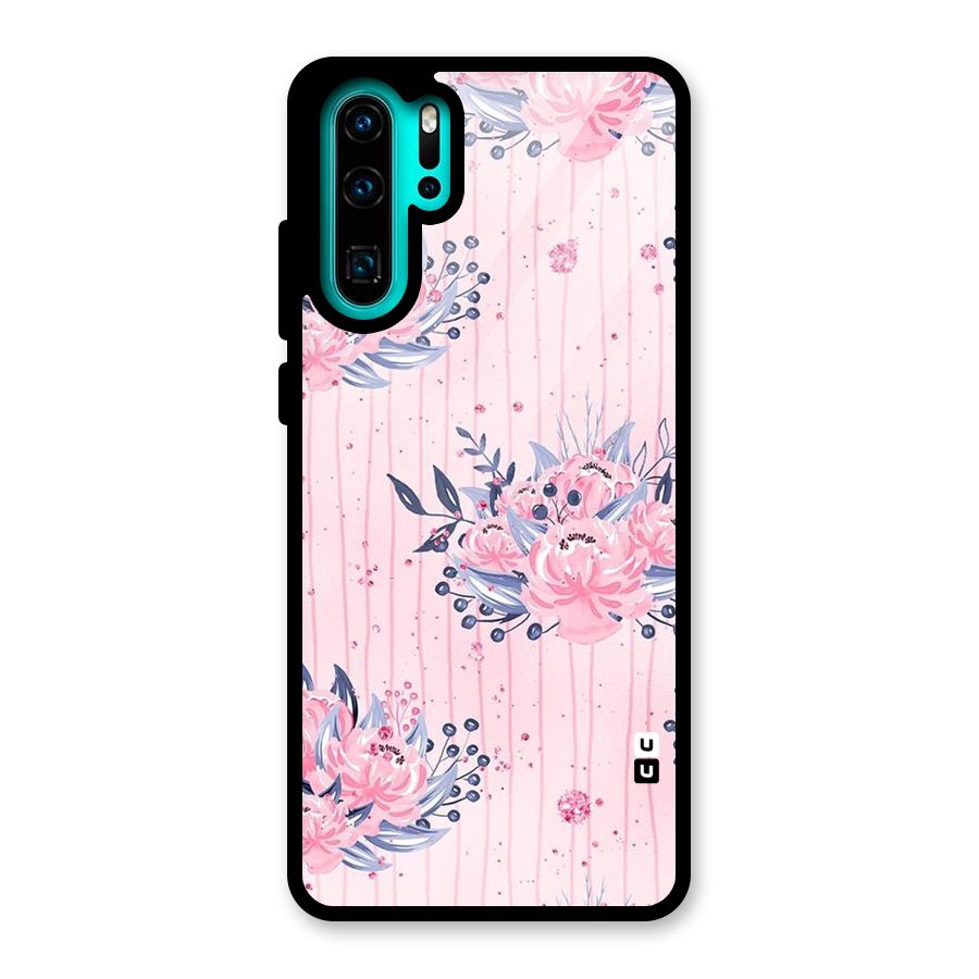 Pink Floral and Stripes Glass Back Case for Huawei P30 Pro