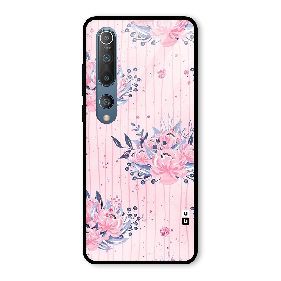 Pink Floral and Stripes Glass Back Case for Mi 10