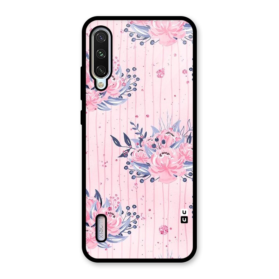 Pink Floral and Stripes Glass Back Case for Mi A3