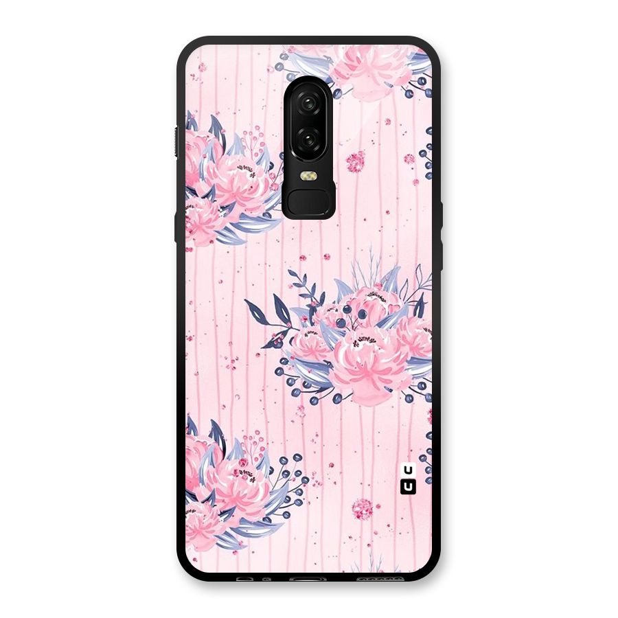 Pink Floral and Stripes Glass Back Case for OnePlus 6