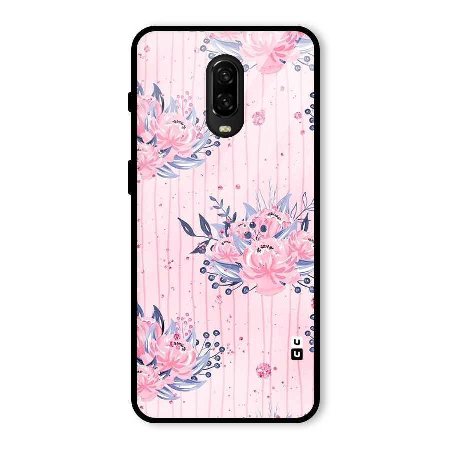 Pink Floral and Stripes Glass Back Case for OnePlus 6T
