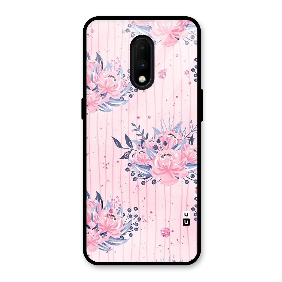 Pink Floral and Stripes Glass Back Case for OnePlus 7