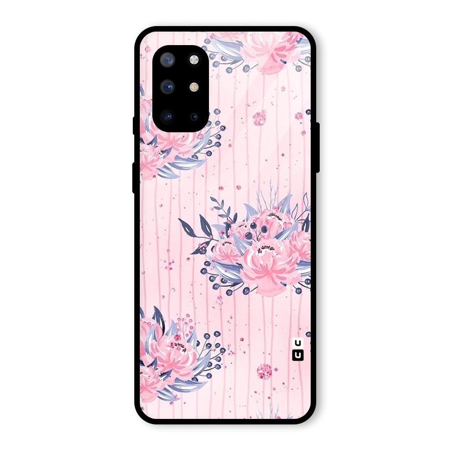 Pink Floral and Stripes Glass Back Case for OnePlus 8T