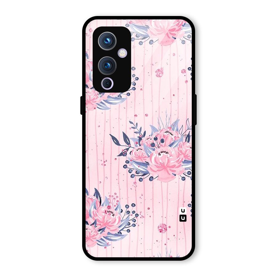 Pink Floral and Stripes Glass Back Case for OnePlus 9
