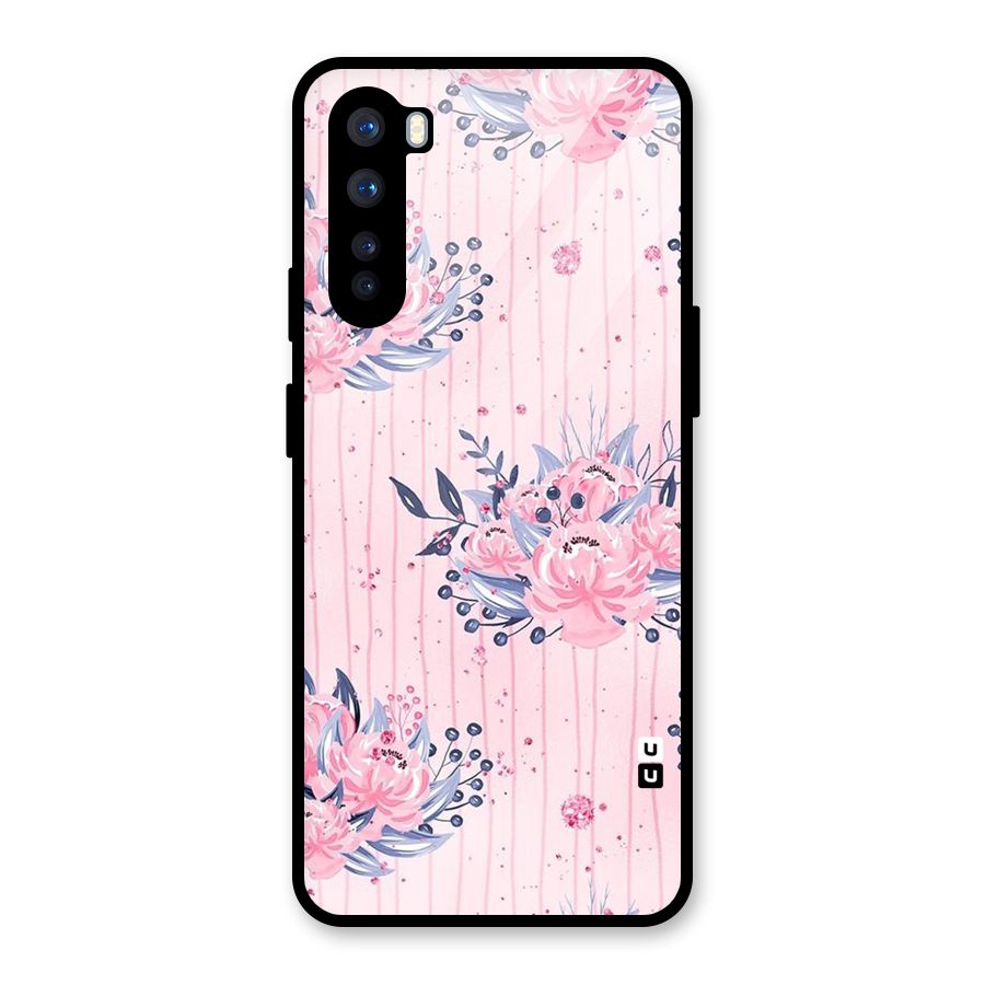 Pink Floral and Stripes Glass Back Case for OnePlus Nord