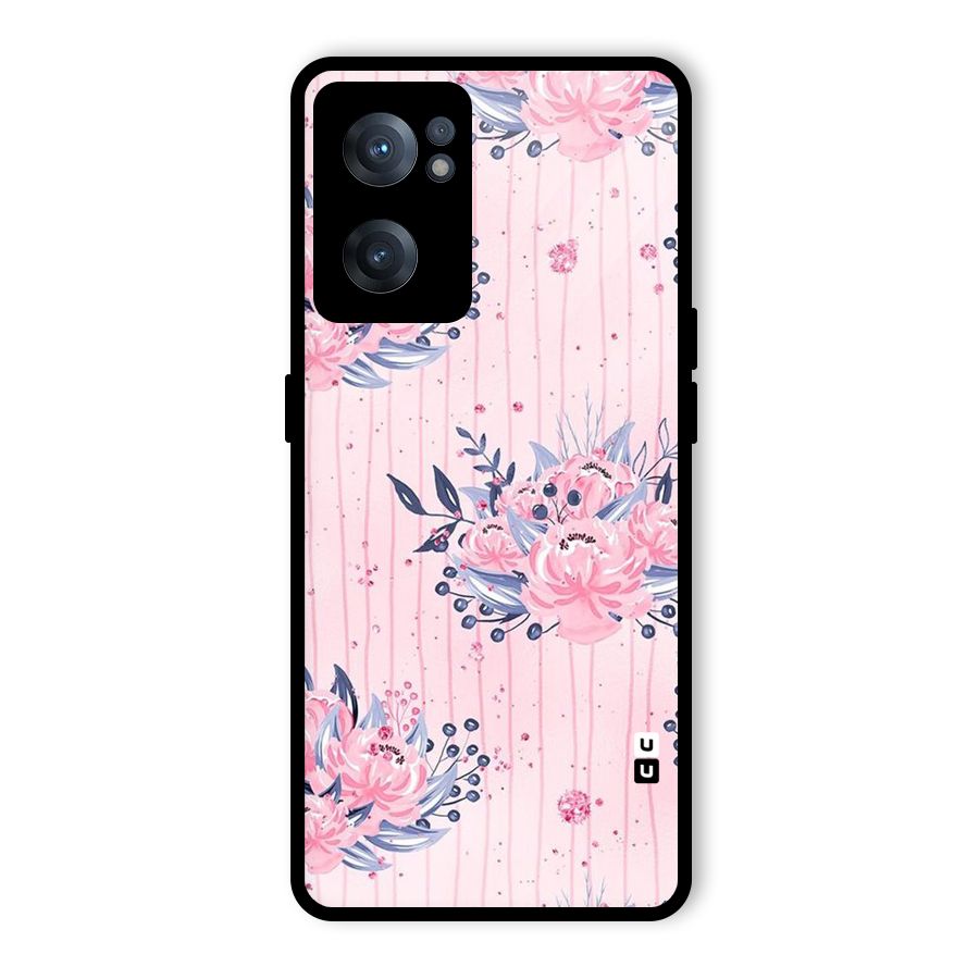 Pink Floral and Stripes Glass Back Case for OnePlus Nord CE 2 5G