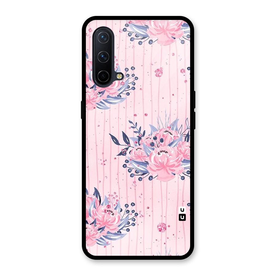 Pink Floral and Stripes Glass Back Case for OnePlus Nord CE 5G