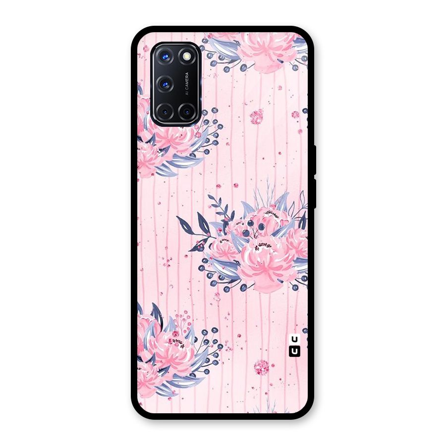 Pink Floral and Stripes Glass Back Case for Oppo A52