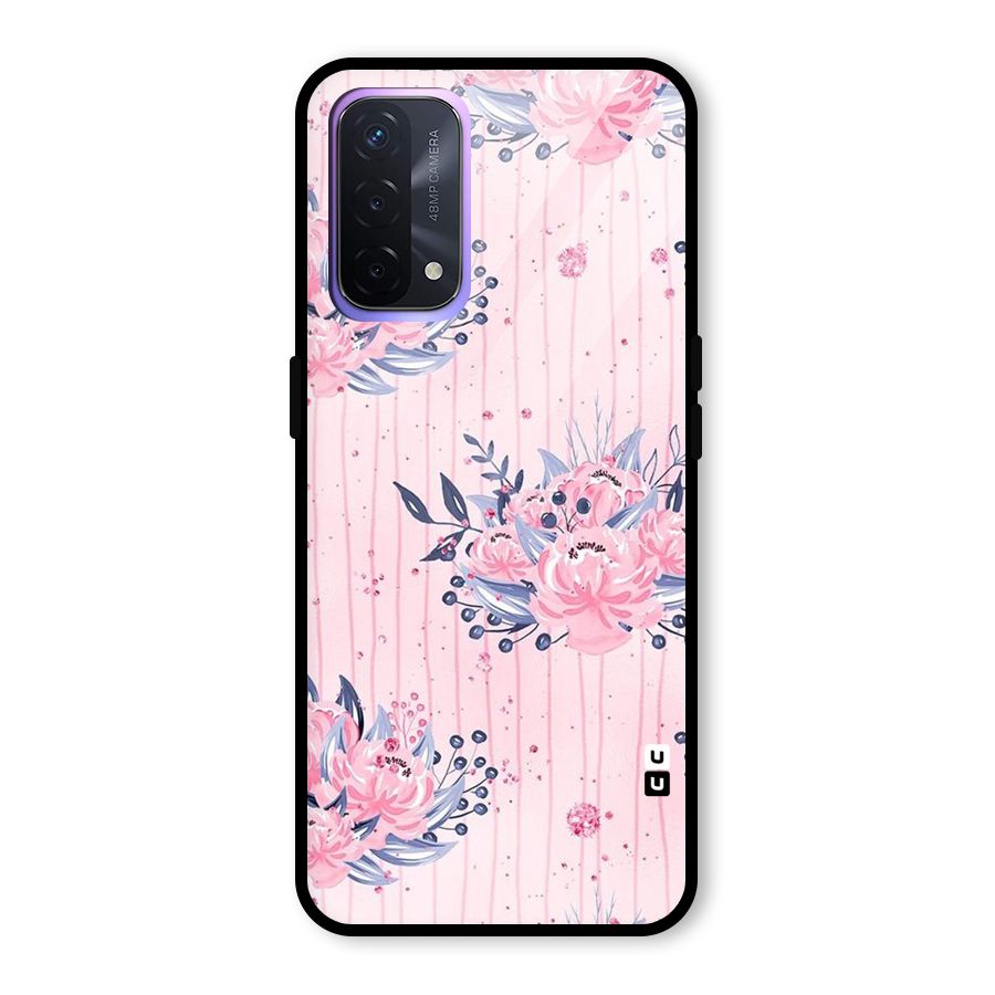 Pink Floral and Stripes Glass Back Case for Oppo A74 5G