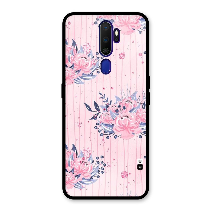 Pink Floral and Stripes Glass Back Case for Oppo A9 (2020)